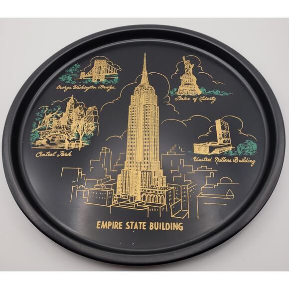 Black Vintage Tin Empire State Building  Souvenir Tray - Picture 1 of 3
